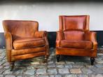 2 Vintage schaapslederen fauteuils, Huis en Inrichting, Fauteuils, Ophalen, Gebruikt, 50 tot 75 cm, Hout