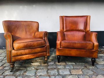 2 Vintage schaapslederen fauteuils beschikbaar voor biedingen