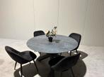 Eettafel met 4 zwarte velvet stoelen - Nieuwstaat!, ., ., Rond, Ophalen of Verzenden