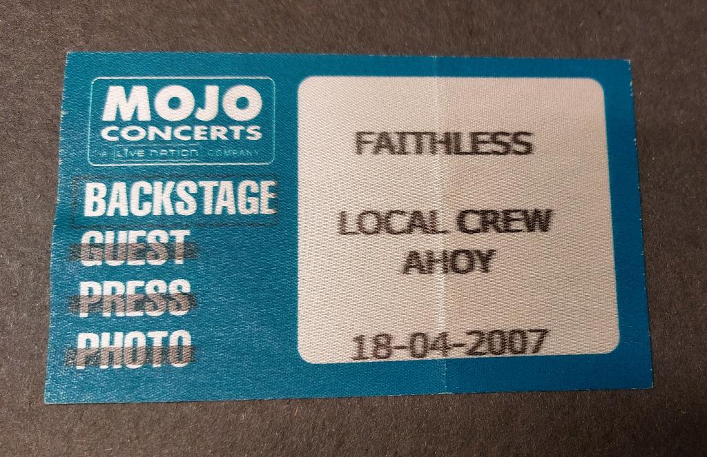 Faithless BACKSTAGE PASS Rotterdam Ahoy 2007, Verzenden, Gebruikt, Foto of Kaart