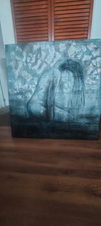 Abstract Schilderij 100x100cm - Antraciet Grijs, Ophalen