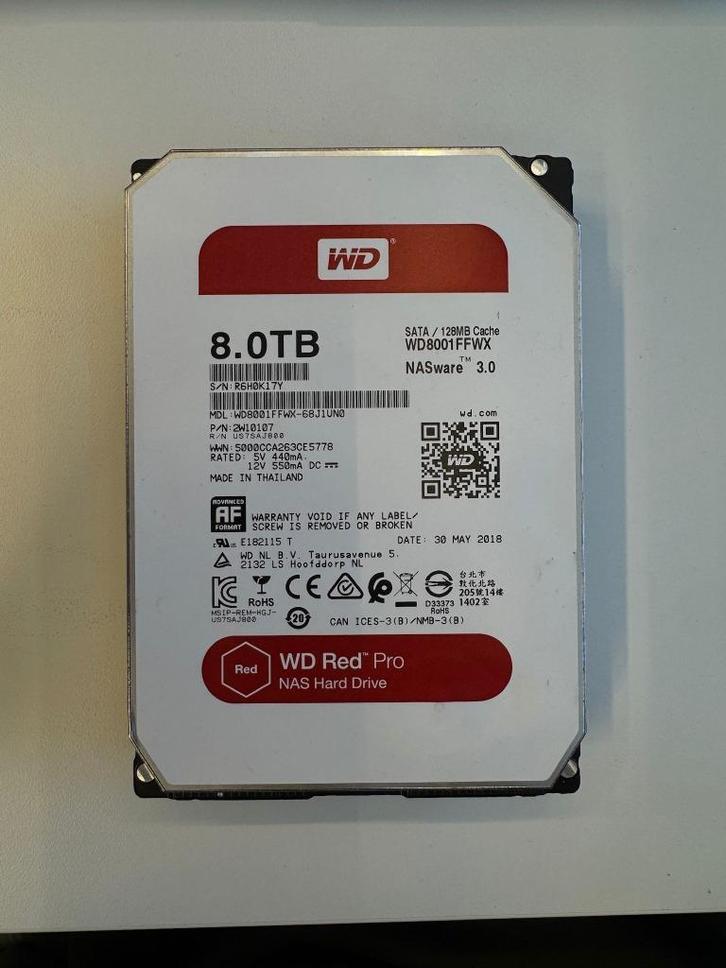 3x WD Red Pro 8TB (WD8001FFWX) Enterprise NAS HDD, Computers en Software, Harde schijven, Gebruikt, Server, Intern, HDD, NAS, Ophalen