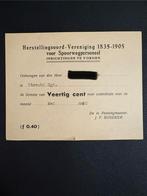 Kwitantie herstellingsoord Vorden van medewerker HGB (1950), Ophalen of Verzenden, Gebruikt, Trein
