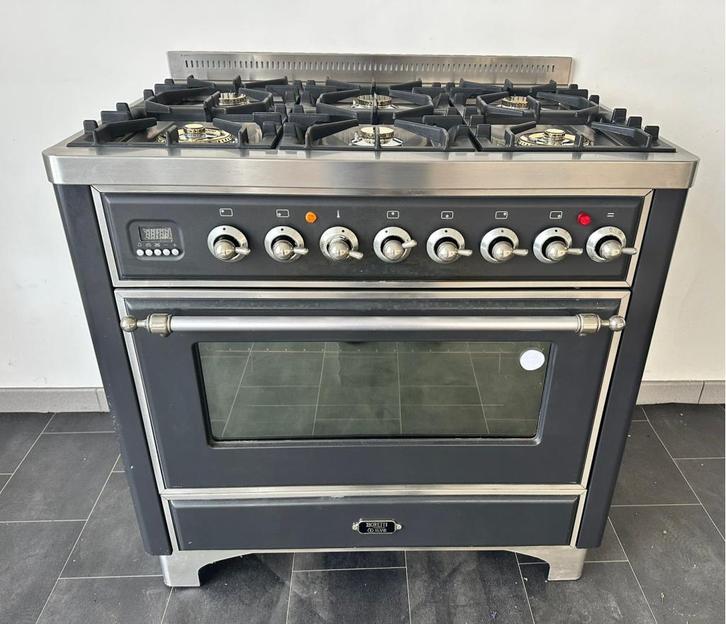 Luxe Fornuis Boretti Majestic 91cm antraciet rvs 6 pits, Witgoed en Apparatuur, Fornuizen, Zo goed als nieuw, Vrijstaand, Gas