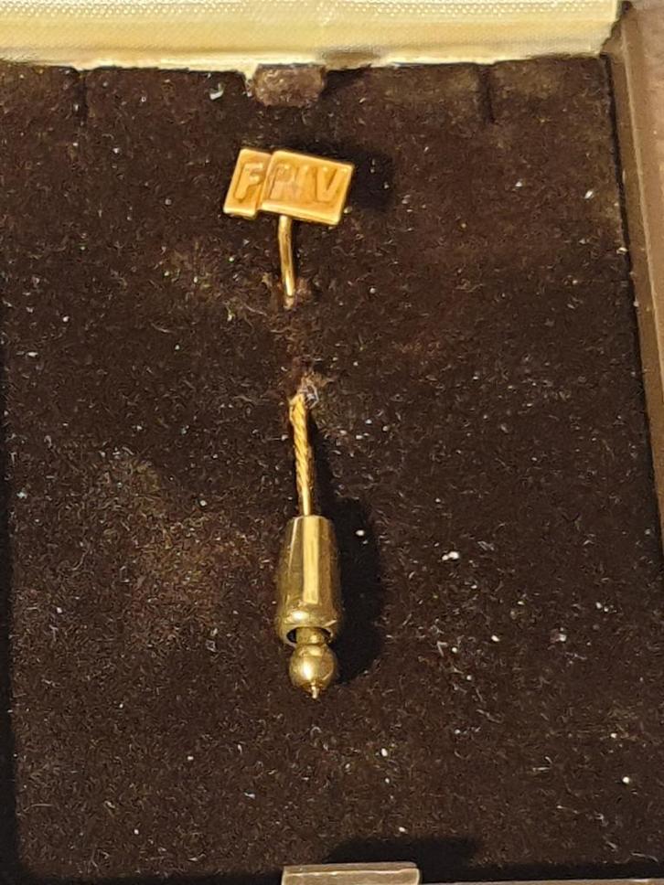 FNV speld goud, Verzamelen, Speldjes, Pins en Buttons, Ophalen of Verzenden