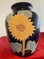 Blauwe Aardewerk Vaas Zonnebloem Decoratie Vintage '60, Ophalen of Verzenden