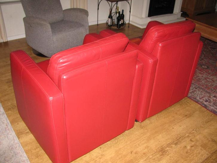 Set van 2 lederen fauteuils, Huis en Inrichting, Fauteuils, Zo goed als nieuw, Leer, 50 tot 75 cm, 75 tot 100 cm, Ophalen