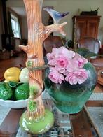 Franse brocante barbotine kandelaar vogeltje St Clement, Antiek en Kunst, Curiosa en Brocante, Ophalen of Verzenden