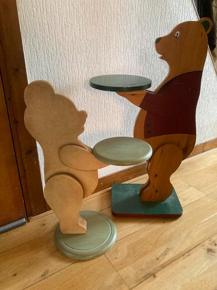 Houten Beren met Presenteerblaadje - Set van 2 Butlers, Antiek en Kunst, Kunst | Designobjecten, Ophalen of Verzenden