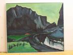 Grote schilderij van een berglandschap 1975 38593, Ophalen, Gebruikt, 125 cm of meer, Schilderij