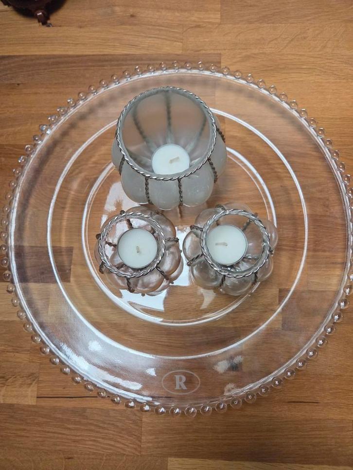 Riverdale plateau met 3 glazen theelichthouders, Huis en Inrichting, Woonaccessoires | Kandelaars en Kaarsen, Minder dan 25 cm