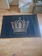 Prachtig vloerkleed nieuw zwart afbeelding gouden  kroon, Ophalen of Verzenden, Nieuw, Zwart, Rechthoekig