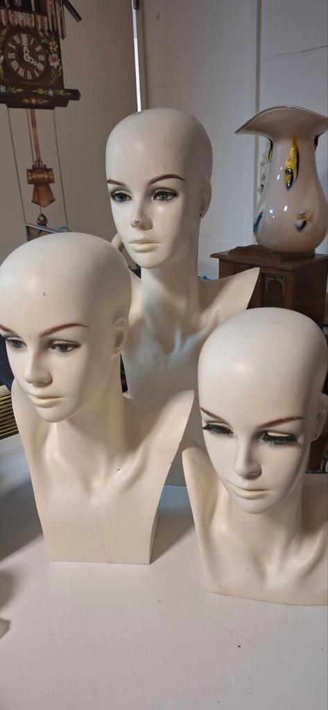 3 Vintage Etalage hoofden jaren 60, Antiek en Kunst, Curiosa en Brocante, Ophalen
