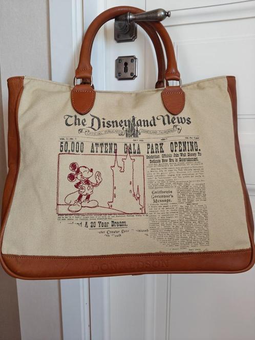 Prachtige vintage Donaldson handtas leder & linnen print The, Sieraden, Tassen en Uiterlijk, Tassen | Damestassen, Gebruikt, Handtas