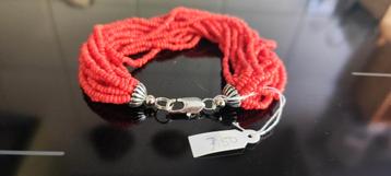 16-rijige armband, rode fantasiekraaltjes, 20 cm beschikbaar voor biedingen