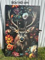 Canvas schilderij hert bloemen 90x140 cm NIEUW, Ophalen, Nieuw, Schilderij, 75 tot 100 cm