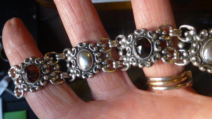 Oud-Hollandse Zilveren Armband met Granaten, Sieraden, Tassen en Uiterlijk, Antieke sieraden, Armband, Zilver, Met edelsteen, Verzenden