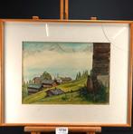 Aquarel Schilderij - Berghuisjes, Ophalen of Verzenden