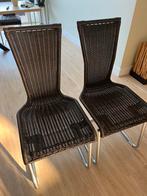 6 eetkamerstoelen, kunststof rotan, donker, Huis en Inrichting, Stoelen, Ophalen, Gebruikt, Riet of Rotan