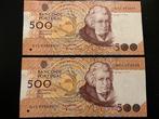 2 x 500 Escudos Portugal UNC opeenvolgende letters, Ophalen of Verzenden, Overige landen, Setje