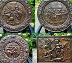 6x Antiek Bronzen koperen Wandbord / Plaquette - Zie Omschr, Ophalen of Verzenden