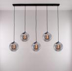 Hanglamp met 5 rookglas bollen, Huis en Inrichting, Lampen | Hanglampen, Ophalen, Zo goed als nieuw, Glas, 50 tot 75 cm