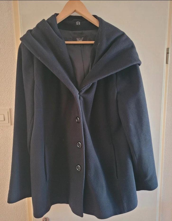 Wollen jas MILO, Kleding | Dames, Jassen | Zomer, Zo goed als nieuw, Maat 42/44 (L), Zwart, Ophalen of Verzenden