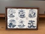 Vintage dienblad met zes Delfstblauwe tegels, Ophalen of Verzenden