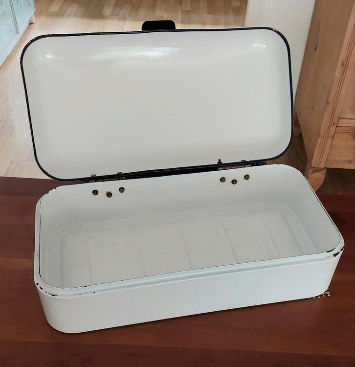 Vintage Emaille Broodtrommel - Wit, Antiek en Kunst, Antiek | Emaille, Ophalen of Verzenden