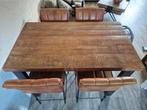 Bartafel met 4 leren barstoelen - 180x90x80, Ophalen of Verzenden, Gebruikt, Industrieel, 4 tot 6 stoelen