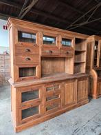Prachtige teakhouten buffetkast / vitrinekast / grutterskast, Ophalen, 5 laden of meer, 200 cm of meer, Glas