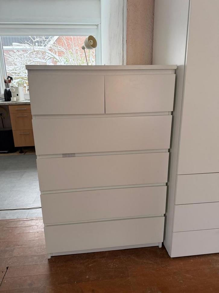 IKEA MALM Ladekast - 6 Lades, Wit, 80x123 cm, Huis en Inrichting, Kasten | Stellingkasten, Gebruikt, Ophalen
