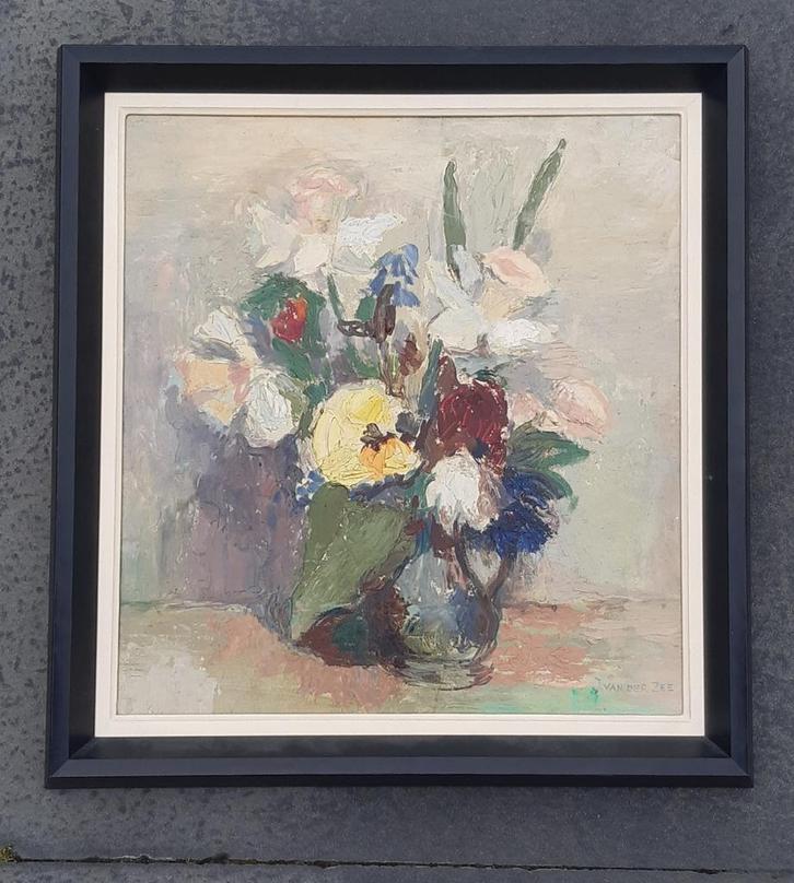 schilderij stilleven bloemen J. van der Zee, Antiek en Kunst, Kunst | Schilderijen | Klassiek, Ophalen of Verzenden