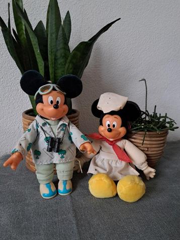 Vintage Disney popjes, Mickey & Mini Mouse, (kunst)stof, '70