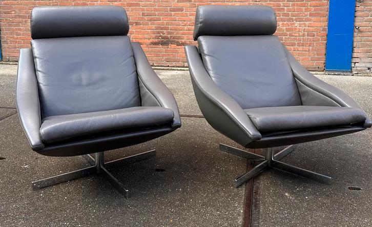 2 Roche Bobois Bakea design fauteuils, Huis en Inrichting, Fauteuils, Gebruikt, Leer, 75 tot 100 cm, Ophalen