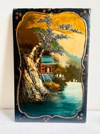 Antiek Japans Lakpaneel - Reliëf Tempel Voorstelling, Ophalen of Verzenden