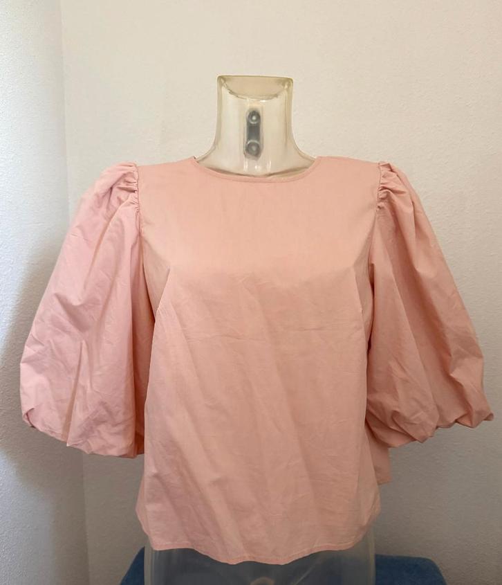 H&M roze top met linten., Kleding | Dames, Tops, Nieuw, Maat 38/40 (M), Roze, Korte mouw, Verzenden