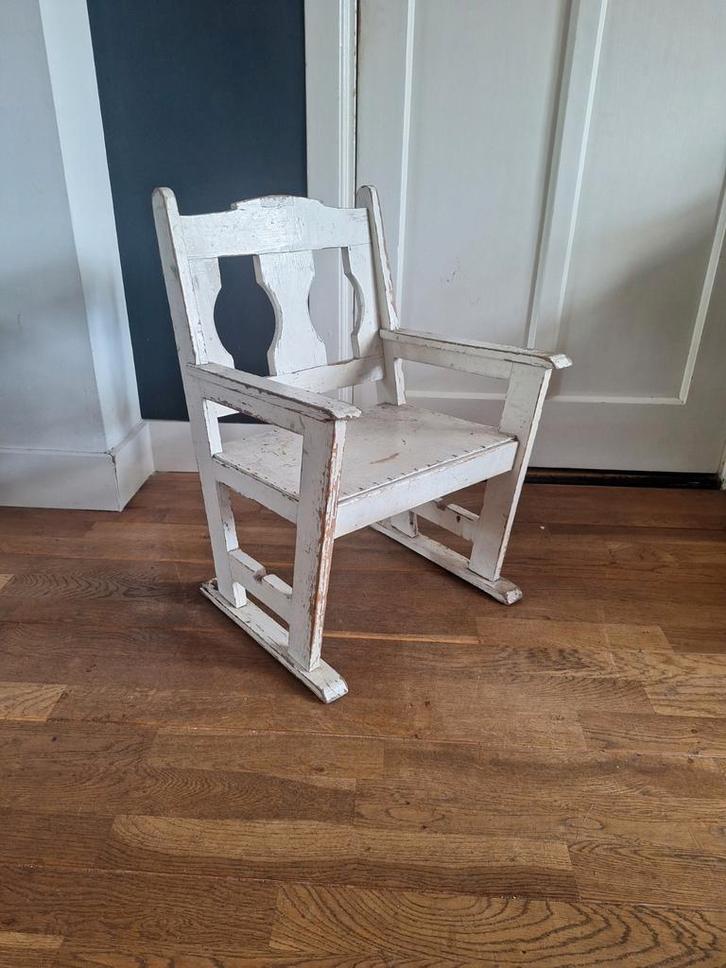 Vintage Kinderstoel, jaren '20/'30 brocante, Huis en Inrichting, Stoelen, Gebruikt, Eén, Hout, Wit, Ophalen of Verzenden