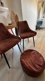 Red Velvet Suède Stoelen & Poef Set - Zeer Goed!, Ophalen, Twee, Overige kleuren, Zo goed als nieuw