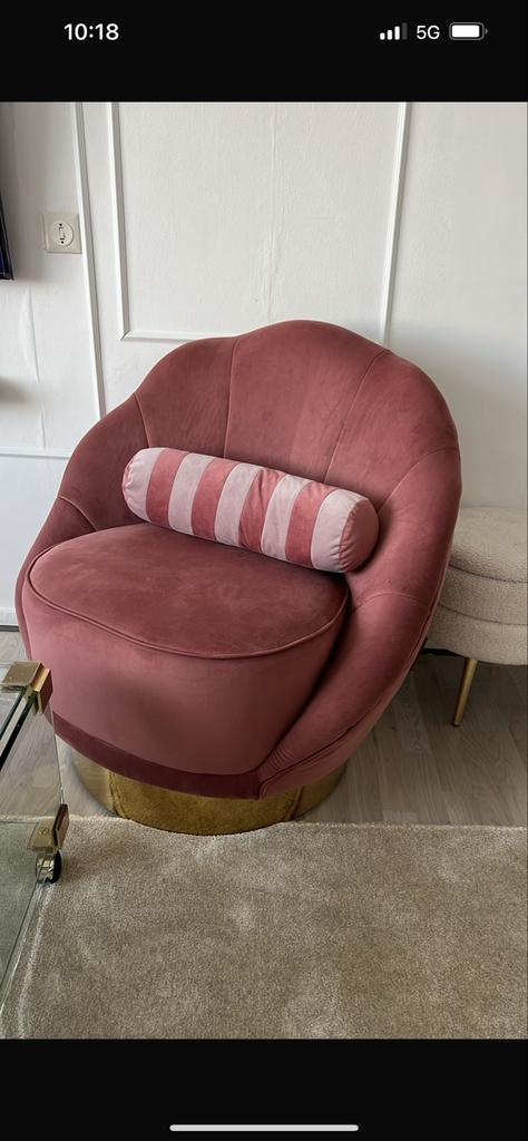 Luxe Velvet Fauteuil met Gouden Voet, Huis en Inrichting, Fauteuils, Zo goed als nieuw, Stof, 75 tot 100 cm, Ophalen of Verzenden