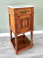 Vintage houten marmeren nachtkastje tafeltje, Ophalen, Gebruikt, Hout