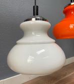 Hanglampen (PER STUK) glas - vintage retro wit oranje geel, Ophalen, Gebruikt, Glas, Onbekend