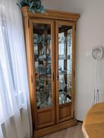 Luxe massieve hoek vitrinekast met verlichting, Ophalen, Met deur(en), Eikenhout, 50 tot 100 cm
