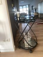 Retro Serveerboy Zwart met Glas, Gebruikt, Rond, Minder dan 50 cm, Ophalen of Verzenden