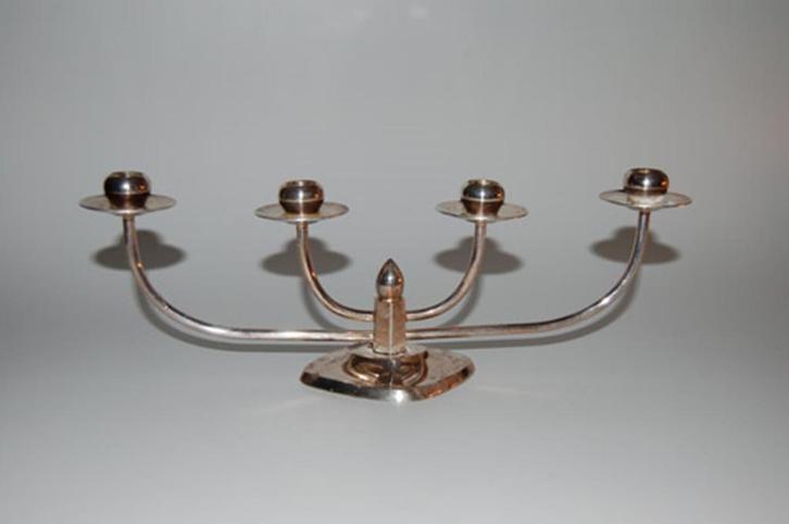 Berg Denmark: silverplate kandelaar voor 4 smalle kaarsen, Antiek en Kunst, Antiek | Kandelaars, Overige materialen, Ophalen of Verzenden