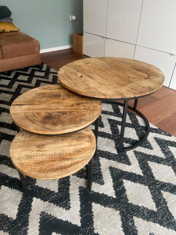 Set van 3 Goossens salontafels, Huis en Inrichting, Tafels | Salontafels, Gebruikt, Minder dan 50 cm, 50 tot 100 cm, Rond, Metaal