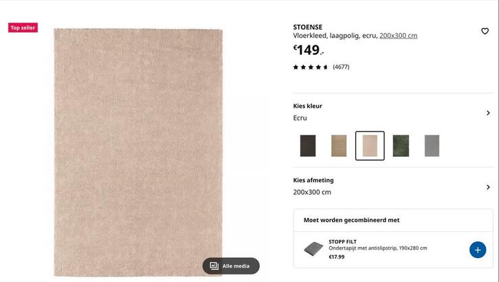 IKEA Stoense Vloerkleed Ecru- Zo goed als nieuw!, Huis en Inrichting, Stoffering | Tapijten en Kleden, Zo goed als nieuw, 150 tot 200 cm