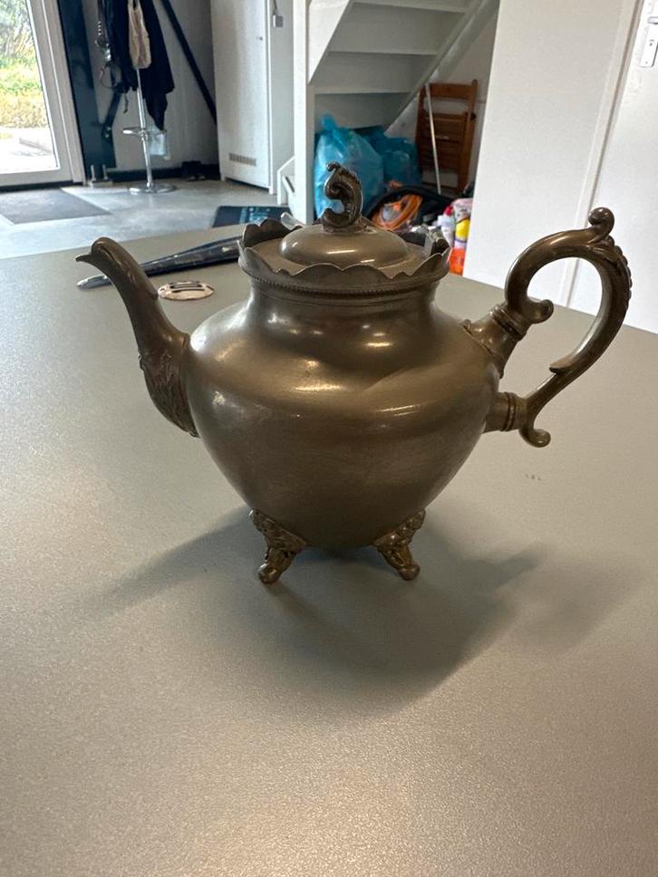 Antieke Tinnen Theepot C. Kurz & Co., Antiek en Kunst, Antiek | Tin, Ophalen of Verzenden