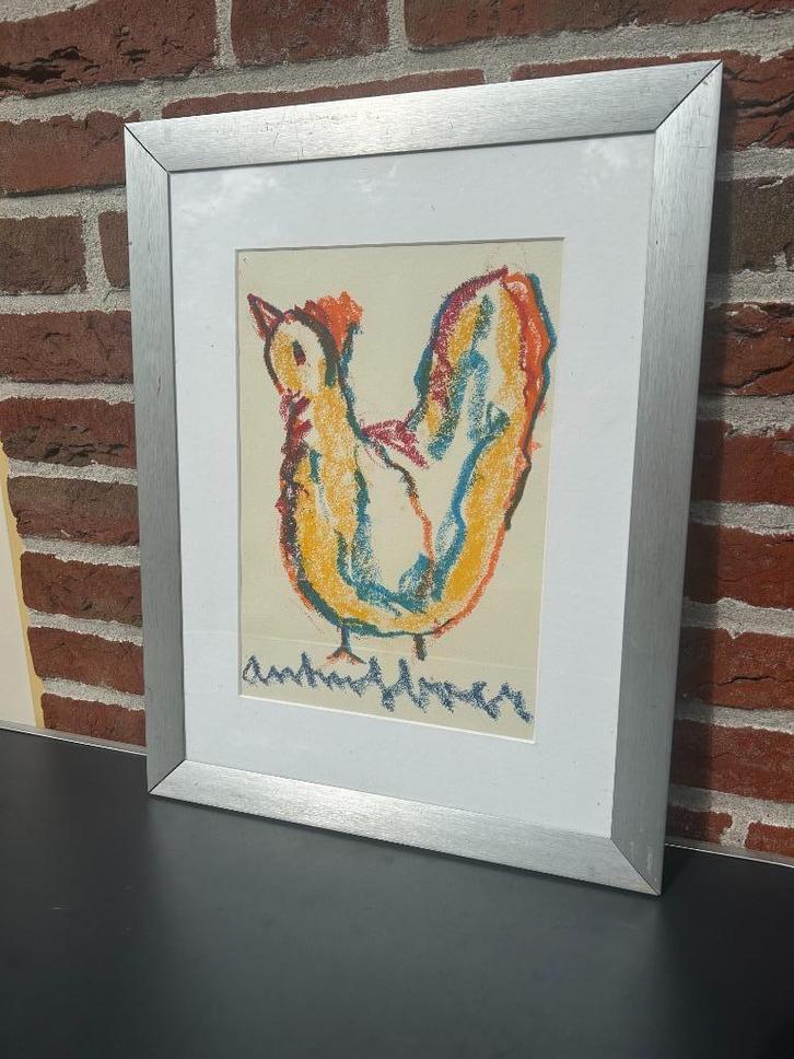 Anton Heyboer Kip, Tekening 29hx20b, in lijst 45hx35b, Antiek en Kunst, Kunst | Schilderijen | Modern, Ophalen of Verzenden