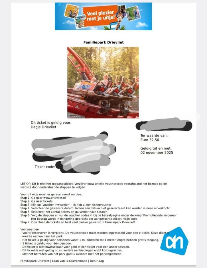 1 ticket / kaartje Drievliet Den Haag, Tickets en Kaartjes, Recreatie | Pretparken en Attractieparken, Eén persoon, Ticket of Toegangskaart